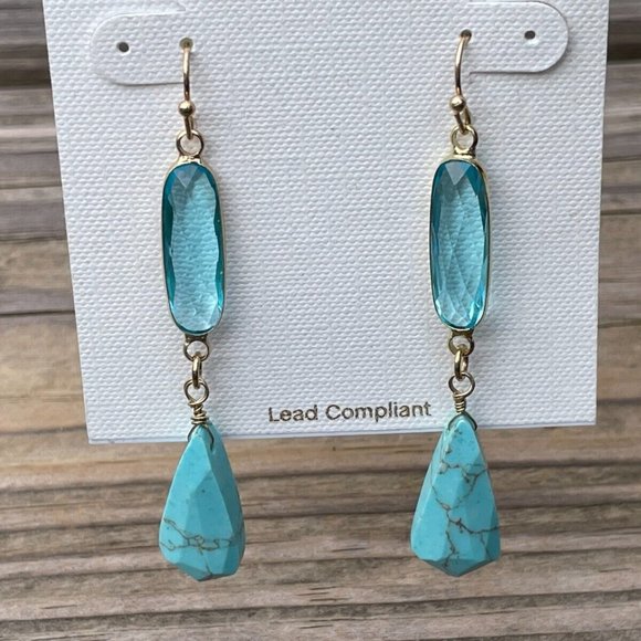 Panacea Earrings Gold Tone Hook wire Turquoise Bead Drop/Dangle Women Ear Jewelr - Picture 9 of 9